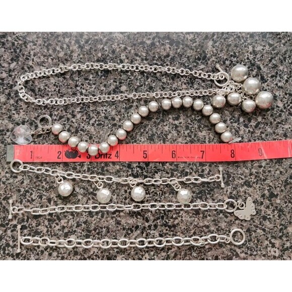 Bracelet Lot Of 5 Pieces Silver Tone Beaded Charms Chain Butterfly - Picture 3 of 8